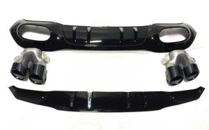 Mercedes A45 W177 HB 2019+ Uyumlu Yedek Parça Difüzör & Siyah Egzoz Seti