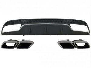 Mercedes Uyumlu Yedek Parça W205 C Serisi Gümüş (Silver) Difüzör ve Egzoz Seti (AMG Sedan - Krom Trim)