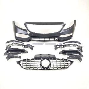 Mercedes W205 C63 Uyumlu Yedek Parça Ön Tampon & Panjur Seti (Makyajlı Görünüm) (Siyah Trimler)