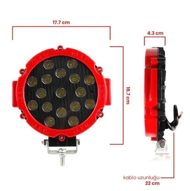 51W CRE Power Led Üniversal Yuvarlak Sis Lambası 17 Ledli Kırmızı