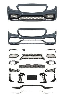 W205 C Serisi İçin C63 Görünüm Ön Tampon Panjur (Silver Trim) Gtr Panjur İle