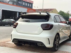 Mercedes W176 16-18 A45 Uyumlu Yedek Parça Difüzör & Egzoz Seti (Parlak Siyah) - Silver Egzoz İle (Amg Paket İçin )