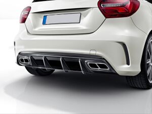 Mercedes W176 16-18 A45 Uyumlu Yedek Parça Difüzör & Egzoz Seti (Parlak Siyah) - Silver Egzoz İle (Amg Paket İçin )