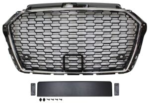 Audi A3 RS3 2016-2020 Uyumlu Yedek Parça Kromlu Siyah Panjur