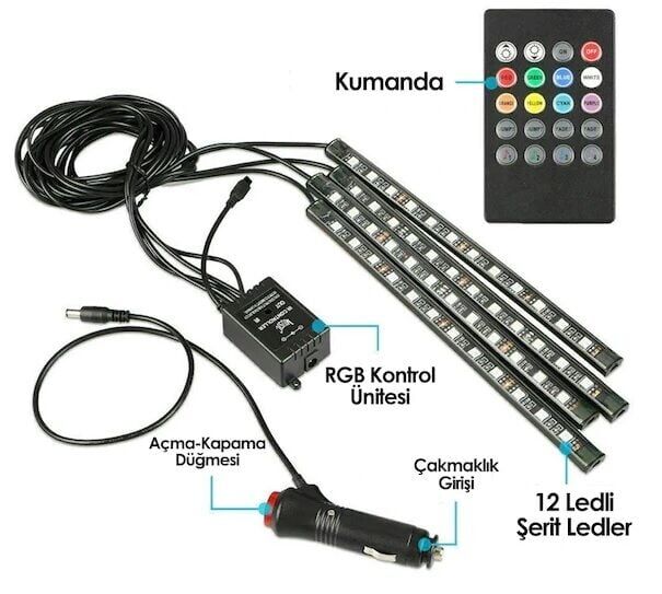 Ayak Altı 12 Ledli Sese Duyarlı Kumandalı Neon Led Aydınlatma