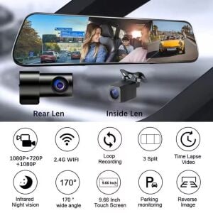 3 Kameralı Kayıt Yapan Dvr Dikiz Aynası