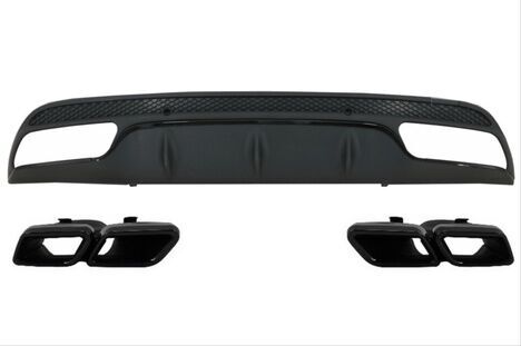 Mercedes Uyumlu Yedek Parça W205 C Serisi İçin C63 Siyah Difüzör & Egzoz Seti(Amg Sedan) - Siyah Egzoz İle