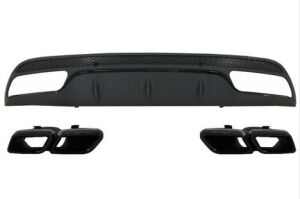 Mercedes Uyumlu Yedek Parça W205 C Serisi İçin C63 Siyah Difüzör & Egzoz Seti(Amg Sedan) - Siyah Egzoz İle