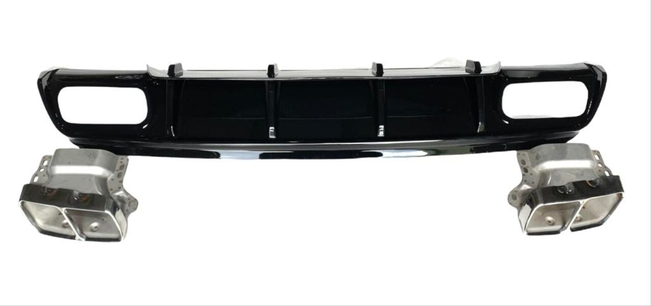 Mercedes W176 16-18 A45 Uyumlu Difüzör & Egzoz Seti (Parlak Siyah) - Silver Egzoz İle (Amg Paket İçin)