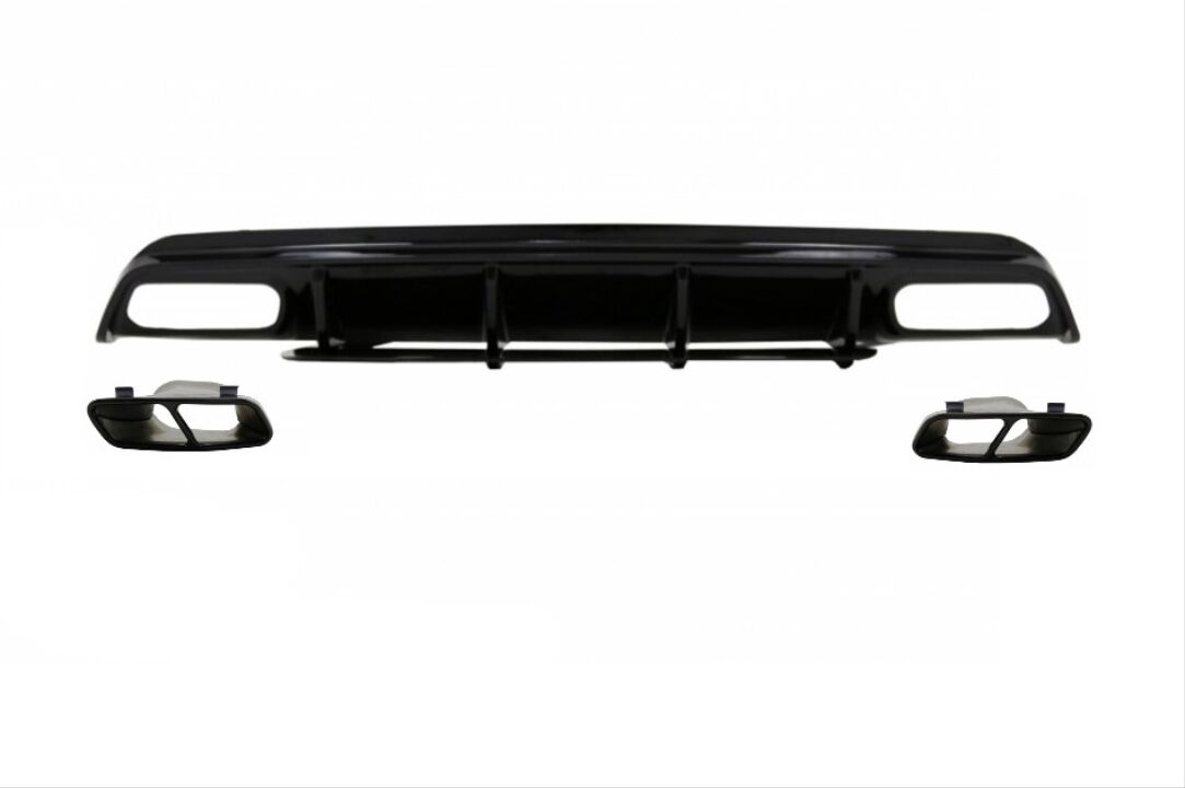 Mercedes W176 16-18 A45 Uyumlu Difüzör & Egzoz Seti (Parlak Siyah) - Siyah Egzoz İle (Amg Paket İçin)