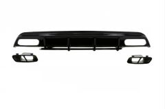 Mercedes W176 16-18 A45 Uyumlu Difüzör & Egzoz Seti (Parlak Siyah) - Siyah Egzoz İle (Amg Paket İçin)