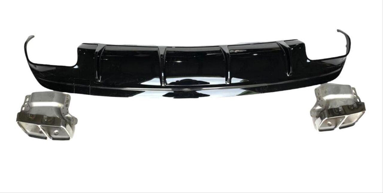 Mercedes W176 12-15 A45 Uyumlu Difüzör & Egzoz Seti (Parlak Siyah) - Silver Egzoz İle (AMG PAKET İÇİN)