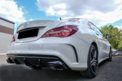 Mercedes W176 12-15 A45 Uyumlu Difüzör & Egzoz Seti (Parlak Siyah) - Silver Egzoz İle (AMG PAKET İÇİN)