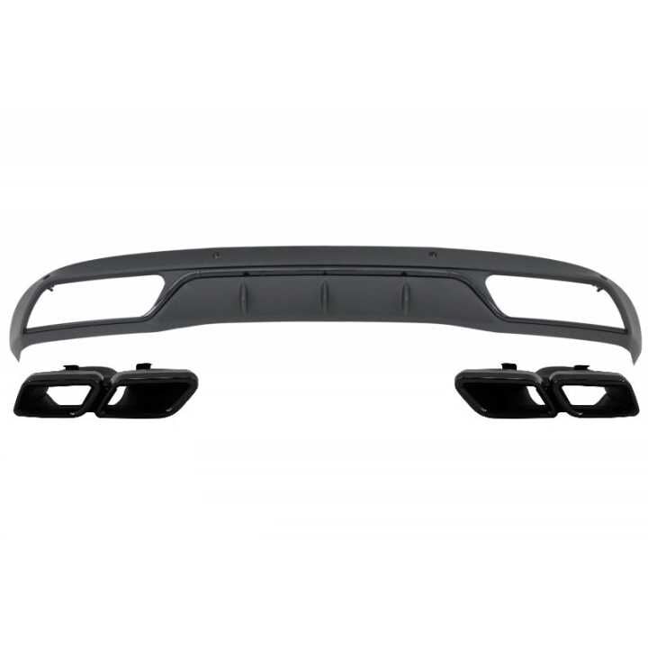 Mercedes W205 C63 Uyumlu Siyah Difüzör & Egzoz Seti (Normal Sedan) - Siyah Egzoz İle