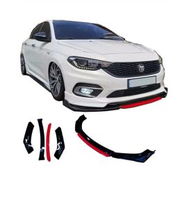 Universal 4 Parça Flaplı Ön Lip Piano Black ABS / (FC5 - KIRMIZI)