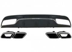 Mercedes Uyumlu W205 C Serisi Gümüş (Silver) Difüzör ve Egzoz Seti (AMG Sedan - Krom Trim)