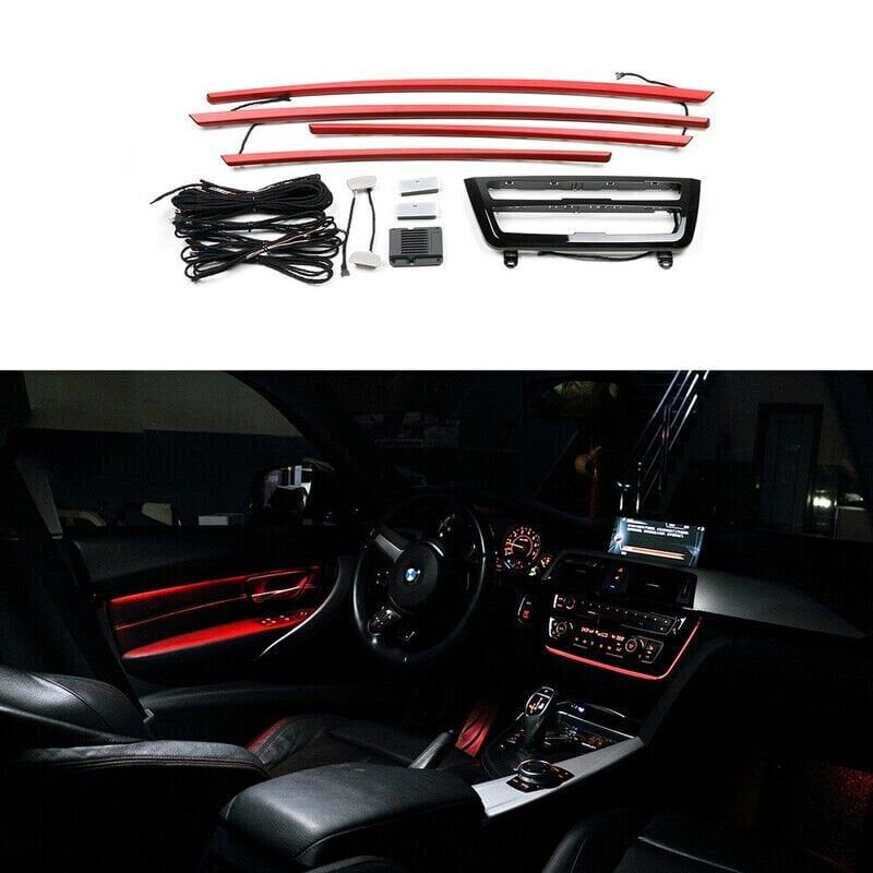 BWM 3 Series F30 2011-2017 2 Renk İç Ambiyas Işıkları Kapı trimleri ve teyp çercevesi ile Siyah Trim