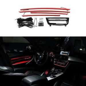 BWM 3 Series F30 2011-2017 2 Renk İç Ambiyas Işıkları Kapı trimleri ve teyp çercevesi ile Siyah Trim