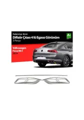 Volkswagen Passat B8.5 2019-2023 Uyumlu Yedek Parça 4'lü R Line 3 Parça Krom Egzoz Görünümü Çıta