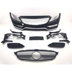 Mercedes W205 2014-2018 C63 Uyumlu Ön Tampon & Panjur Seti (Silver Trimler)