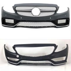 Mercedes W205 2014-2018 C63 Uyumlu Ön Tampon & Panjur Seti (Silver Trimler)