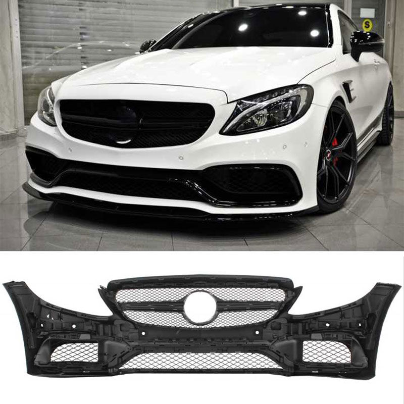 Mercedes W205 2014-2018 C63 Uyumlu Ön Tampon & Panjur Seti (Siyah Trimler)
