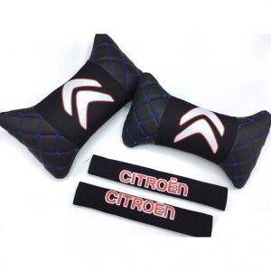 Citroen Uyumlu Yedek Parça Logolu Boyun Yastığı ve Emniyet Kemer Kılıfı Siyah
