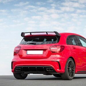 Mercedes W176 12-15 A45 Uyumlu Yedek Parça Difüzör & Egzoz Seti (Parlak Siyah) - Siyah Egzoz İle (AMG PAKET İÇİN)