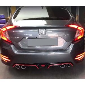 Honda Civic FC5 Uyumlu Yedek Parça 2016-2020 Difüzör 4 Egzoz Piano Black Kırmızı Şeritli