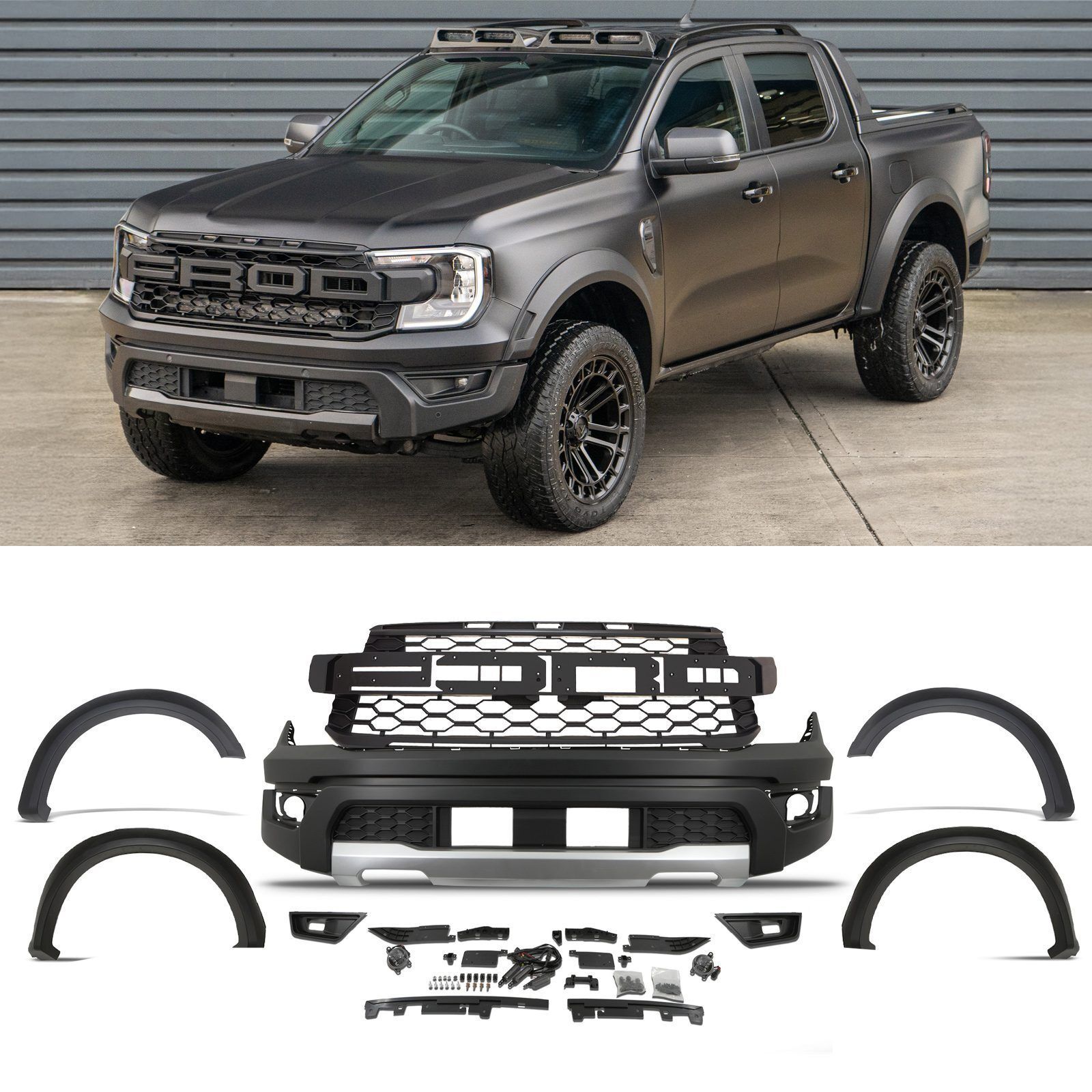 Ford Ranger T9 2023+ Raptor Stil Ön Tampon ve Dodik Takımı Sinyalsiz