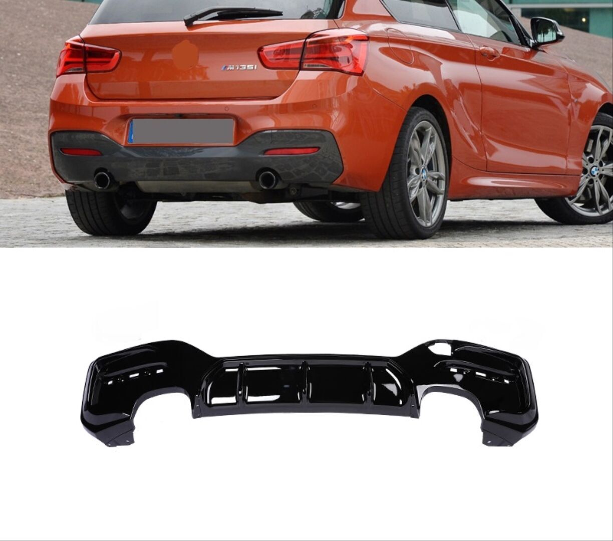 Bmw 1 Serisi  F20 2015-2018 Uyumlu Yedek Parça LCI MT Tampon İçin Çift Çıkış Difüzör  (İkili Çıkış)